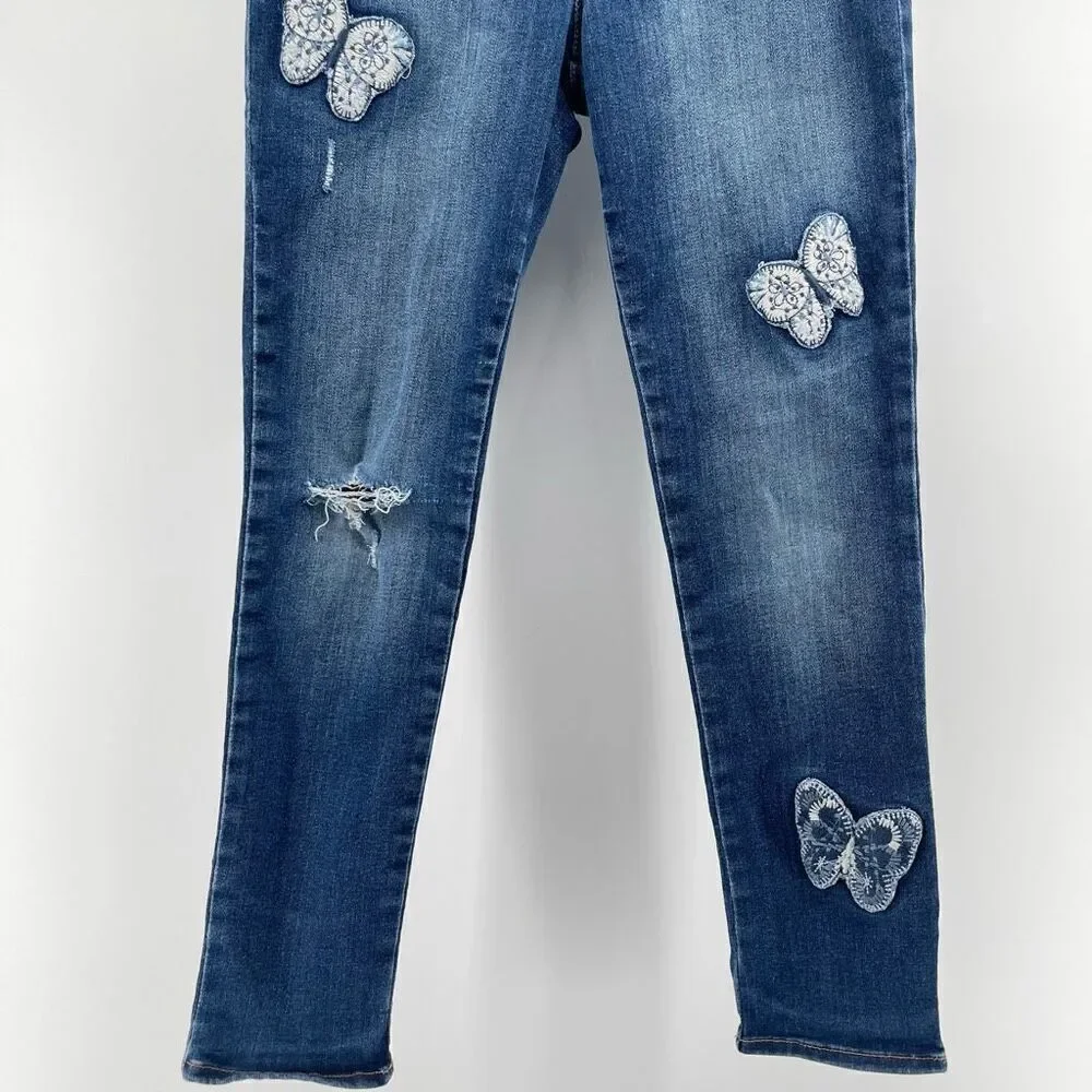 GAP Girls High Stretch Jegging Ankle Jeans Size 12 Embroidered Butterfly Patch